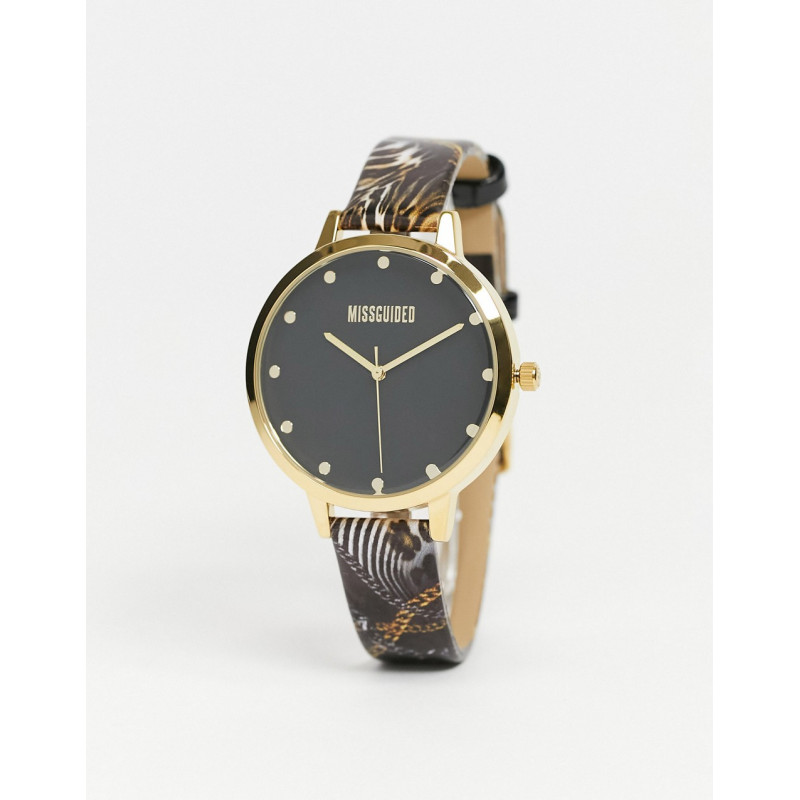 Missguided black leather watch