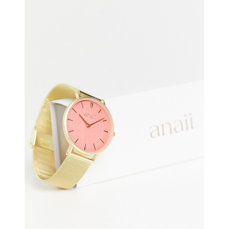 Anaii mesh watch with pink...