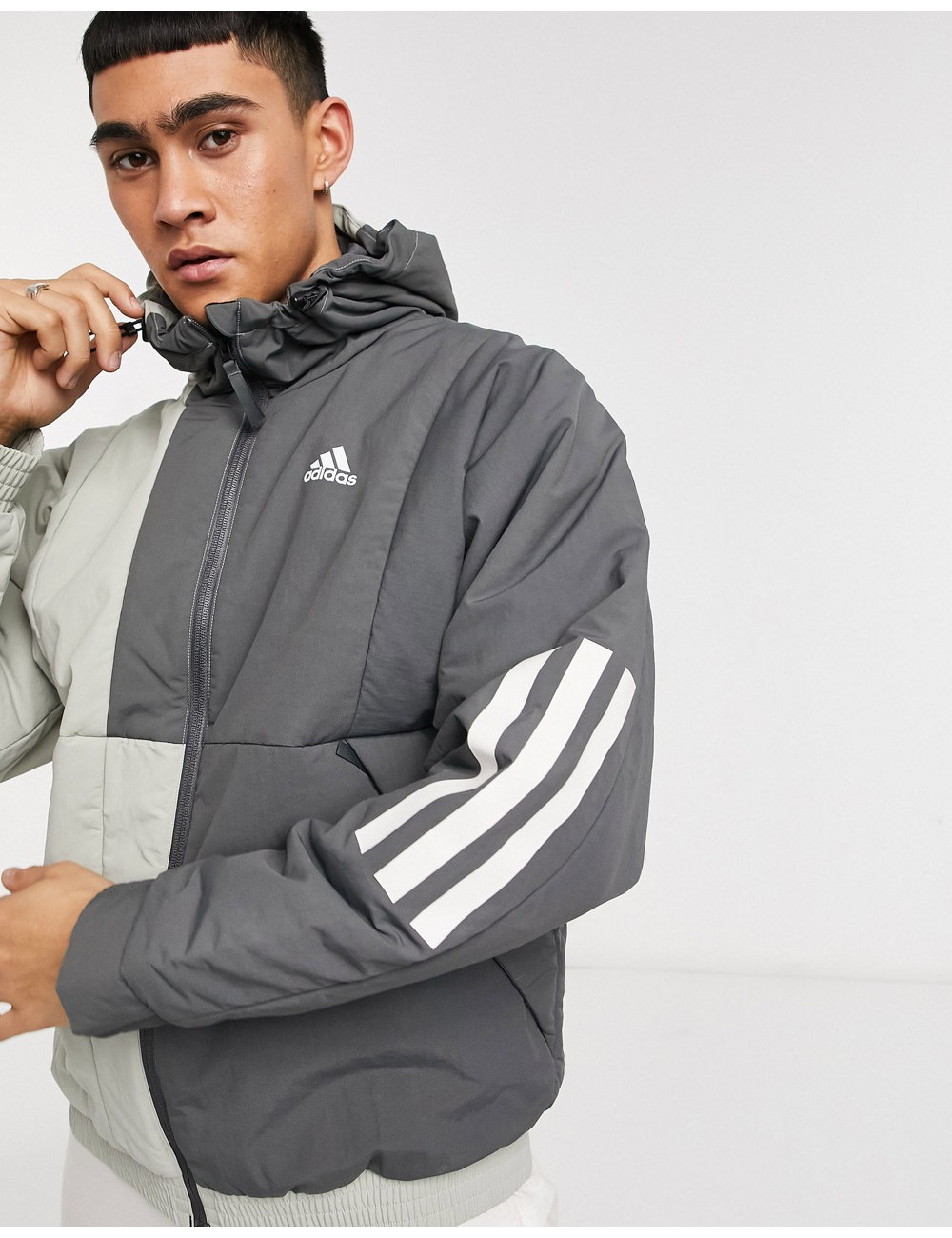 adidas hooded jacket in grey