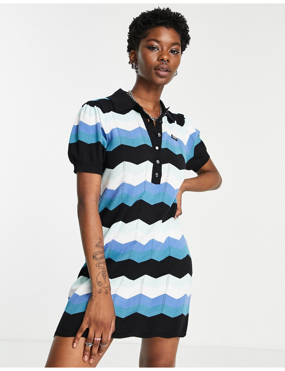Obey knitted polo dress in...