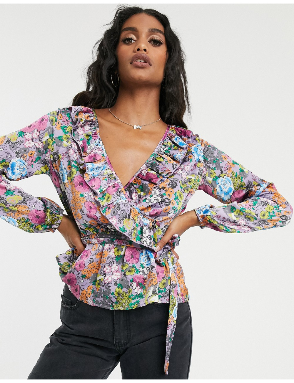 Missguided wrap blouse with...