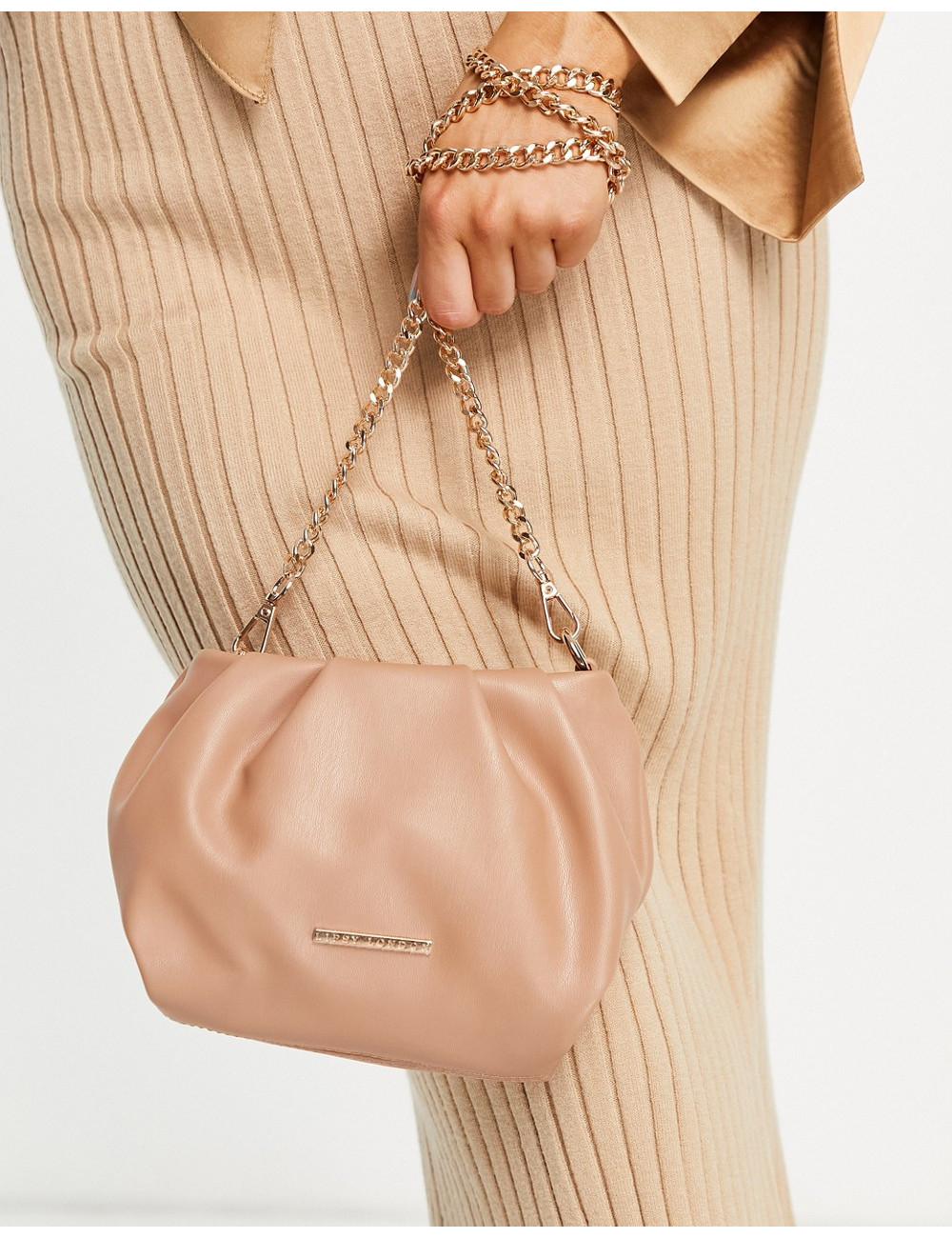 Lipsy ruched bag in tan