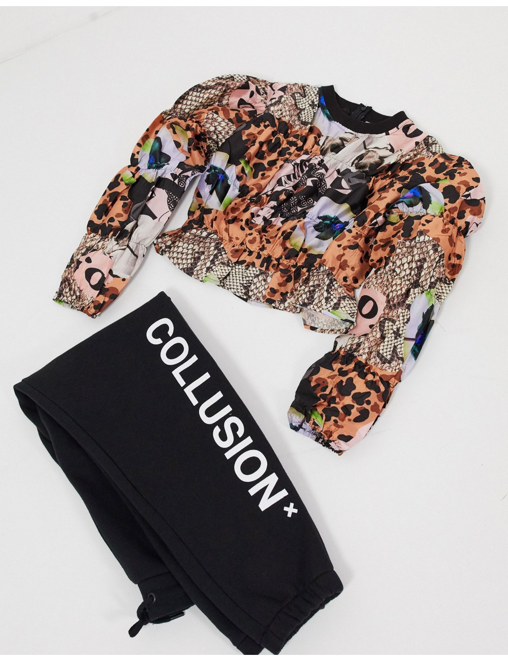 COLLUSION shirred top in print