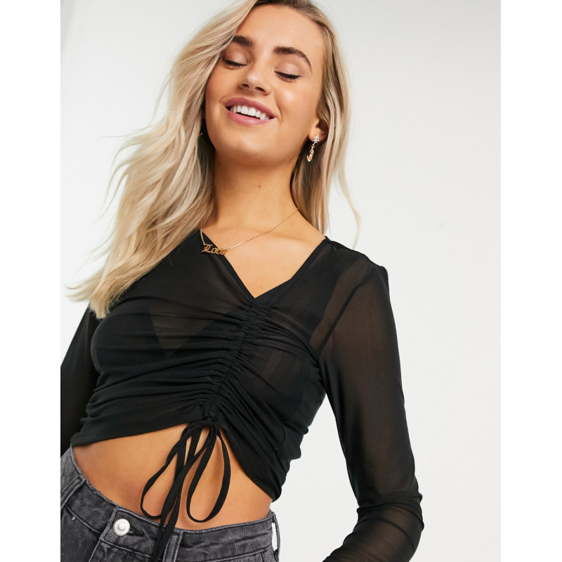Only ruched mesh top in black