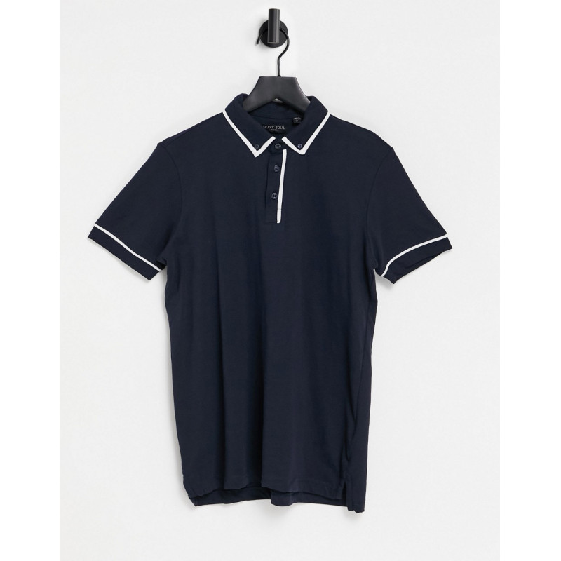 Brave Soul piping polo in navy